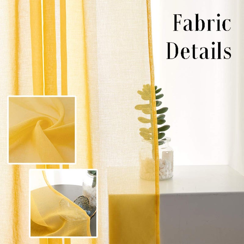 TOAVA DECO Yellow Sheer Curtains 84 Inches Long Semi Faux Linen Yellow Sheer Curtain 84 for Bedroom Living Room Girls Kids Room Butter Yellow Sheer Curtains 2 Panels 52x84 - Image 3
